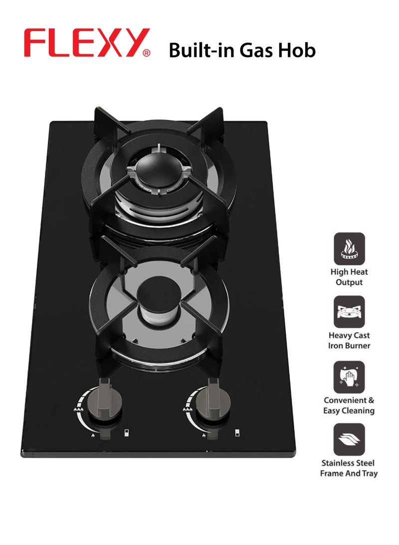 فليكسي موقد غاز زجاجي مدمج، شعلتان بزجاج 8 مم، شعلات من الحديد الزهر، حرارة عالية، استهلاك منخفض للغاز، إشعال تلقائي، سهولة التنظيف، ضمان لمدة عامين - Image 3